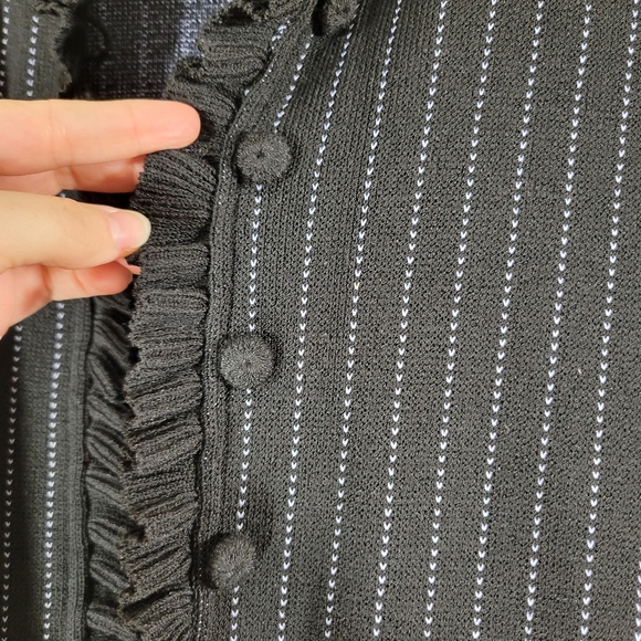 FRENCH RAGS vintage wool blend striped ruffle trim button front cardigan sweater - Picture 6 of 12